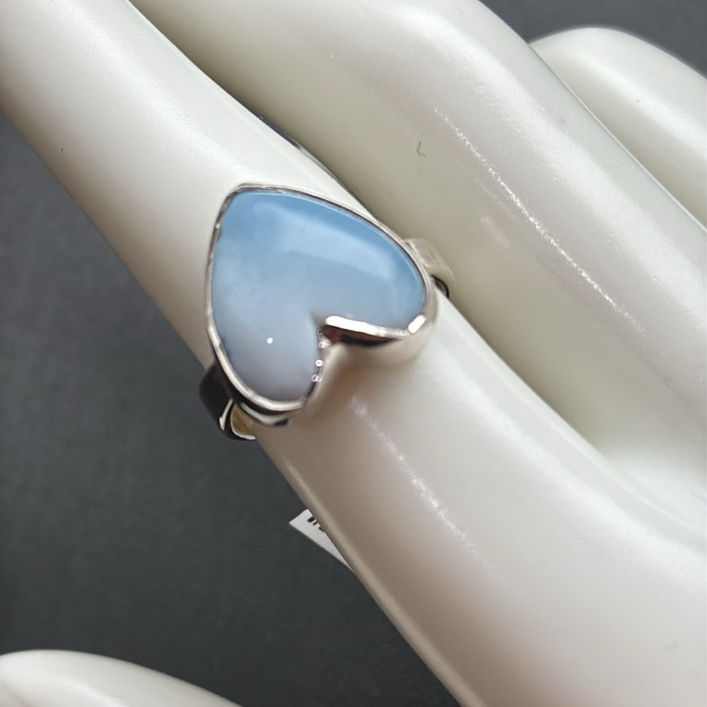 New Blue Opal Heart Ring set in Sterling silver - Picture 3 of 4